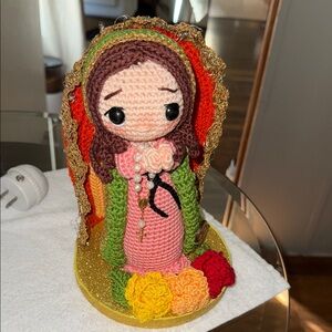 Handmade Crochet Doll with Colorful Dress